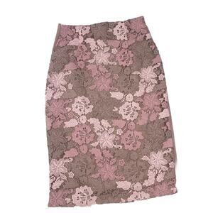 Calvin Klein Pencil Skirt Womens 4 Pink Line Embroidered Lace Crochet Floral R19